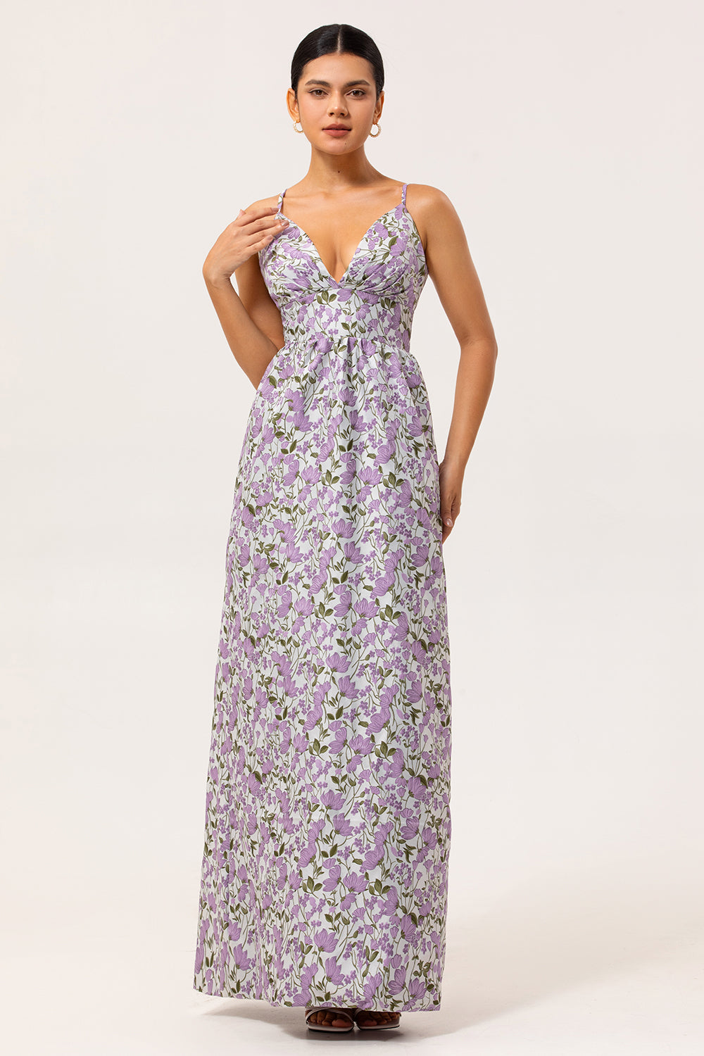 WEDTREND Women Print Floral Purple Bridesmaid Dress with Pockets A-Line Spaghetti Straps V Neck Chiffon Backless Maxi Dress WEDTREND Women Print Floral Purple Bridesmaid Dress with Pockets A-Line Spaghetti Straps V Neck Chiffon Backless Maxi Dress