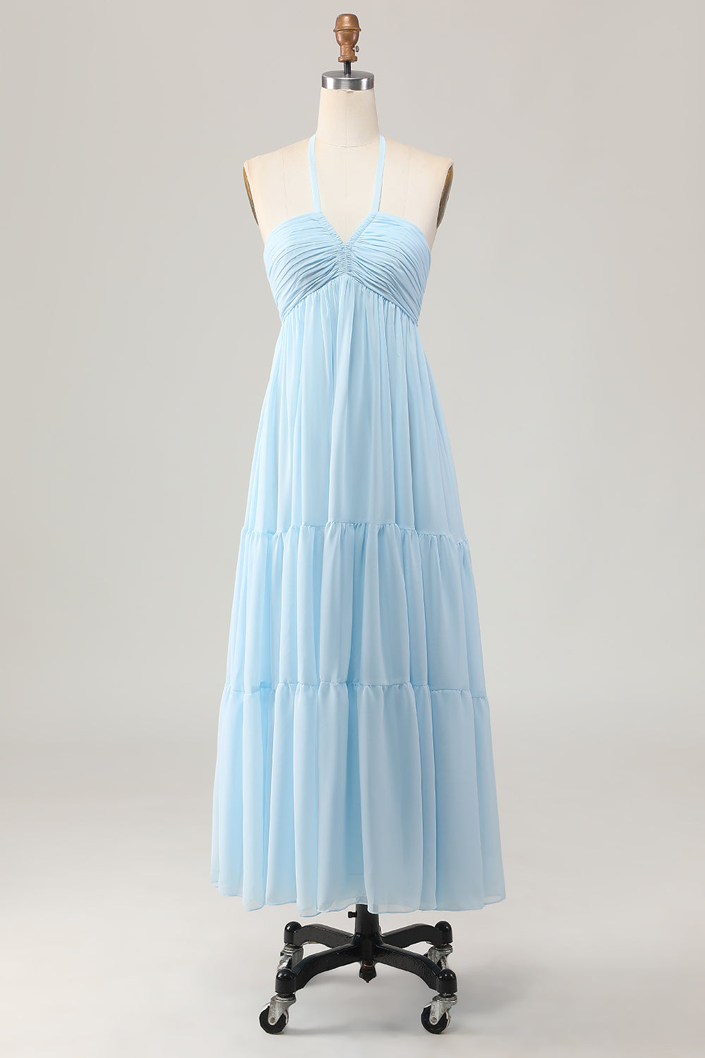 WEDTREND Women Sky Blue Wedding Guest Dress with Lace Up Back A Line Halter Long Bridesmaid Dress WEDTREND Women Sky Blue Wedding Guest Dress with Lace Up Back A Line Halter Long Bridesmaid Dress