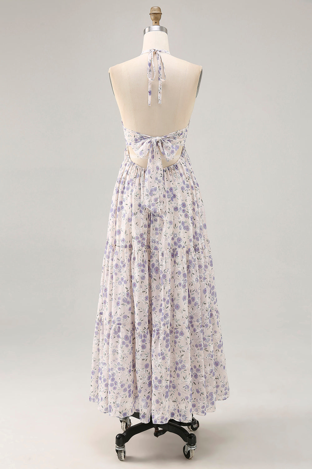 WEDTREND Women Blue Flower Long Bridesmaid Dress with Lace Up Back A-Line Halter Chiffon Midi Wedding Guest Dress WEDTREND Women Blue Flower Long Bridesmaid Dress with Lace Up Back A-Line Halter Chiffon Midi Wedding Guest Dress