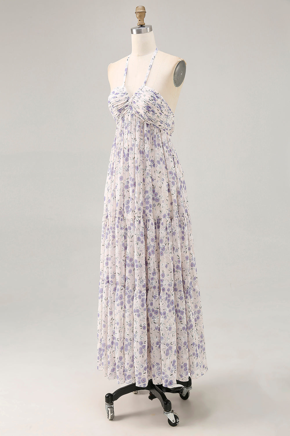 WEDTREND Women Blue Flower Long Bridesmaid Dress with Lace Up Back A-Line Halter Chiffon Midi Wedding Guest Dress WEDTREND Women Blue Flower Long Bridesmaid Dress with Lace Up Back A-Line Halter Chiffon Midi Wedding Guest Dress