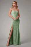 Dusty Blue Sheath Spaghetti Straps Maxi Dress With Slit