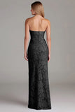 Black Sheath Strapless Long Wedding Guest Dress