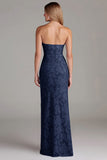 Black Sheath Strapless Long Wedding Guest Dress
