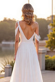 Ivory A Line Long Boho Wedding Dress With Ruffles