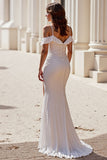 Ruched Mermaid Cold Shoulder Ivory Wedding Dress With Slit