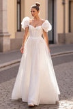 Corset Off The Shoulder Ivory A Line Wedding Dress