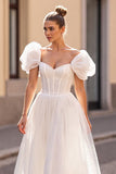 Corset Off The Shoulder Ivory A Line Wedding Dress