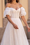 Corset Off The Shoulder Ivory A Line Wedding Dress