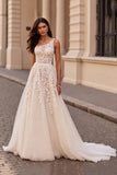 One Shoulder Ivory Long A line Wedding Dress With Appliques
