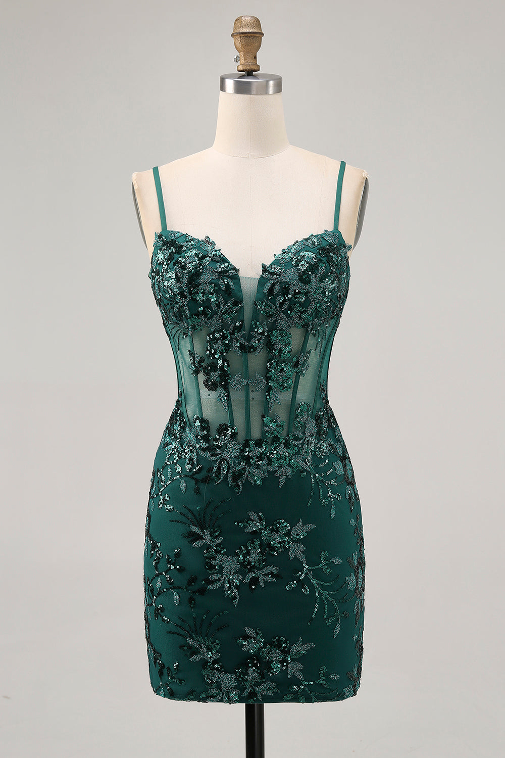 Wedtrend Women Sequins Homecoming Dress Dark Green Floral Corset Sparkly Spaghetti Straps Short Prom Dress – WEDTREND