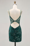 Sparkly Dark Green Sequins Bodycon Backless Corset Homecoming Dress
