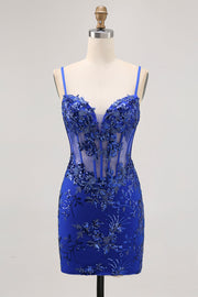 Royal Blue Sequins Corset Sequins Tight Homecoming Dress