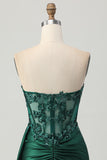 Dark Green Strapless Appliqued Tight Short Homecoming Dress with Side Cape