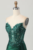 Dark Green Strapless Appliqued Tight Short Homecoming Dress with Side Cape