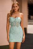 Sage Bodycon Sweetheart Corset Beaded Short Homecoming Dress with Appliques