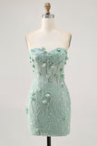 Sage Bodycon Sweetheart Corset Beaded Short Homecoming Dress with Appliques