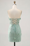 Sage Bodycon Sweetheart Corset Beaded Short Homecoming Dress with Appliques