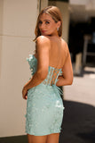 Sage Bodycon Sweetheart Corset Beaded Short Homecoming Dress with Appliques