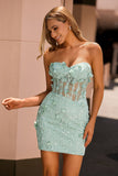 Sage Bodycon Sweetheart Corset Beaded Short Homecoming Dress with Appliques