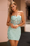 Sage Bodycon Sweetheart Corset Beaded Short Homecoming Dress with Appliques