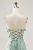 Sage Strapless Corset Tight Homecoming Dress with 3D Flowers