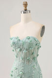 Sage Strapless Corset Tight Homecoming Dress with 3D Flowers
