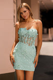 Sage Bodycon Sweetheart Corset Beaded Short Homecoming Dress with Appliques