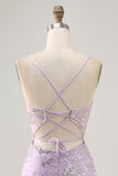 Floral Lilac Corset Appliqued Short Homecoming Dress with 3D Flowers