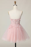 Pink Corset A Line Beaded Short Homecoming Dress with Appliques