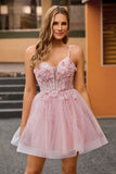Pink Corset A Line Beaded Short Homecoming Dress with Appliques