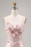 Pink Bodycon Corset Beaded Satin Homecoming Dress with 3D Flowers
