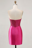 Fuchsia Strapless Bodycon Beaded Corset Homecoming Dress