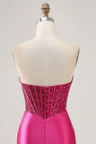 Fuchsia Strapless Bodycon Beaded Corset Homecoming Dress