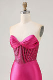 Fuchsia Strapless Bodycon Beaded Corset Homecoming Dress
