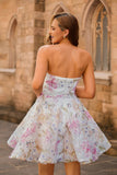 Sparkly A-Line Sequins Strapless Floral Short Homecoming Dress