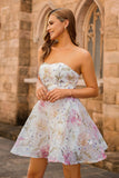 Sparkly A-Line Sequins Strapless Floral Short Homecoming Dress