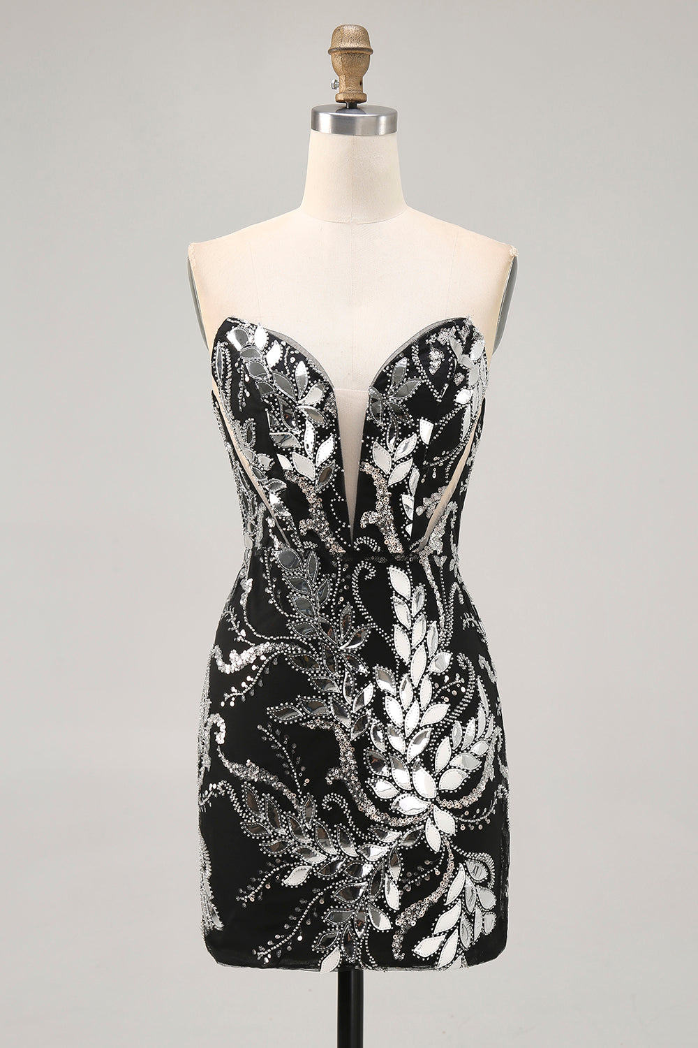 WEDTREND Women Sparkly Black Strapless Homecoming Dress Floral Beaded Short Tight Cocktail Dress WEDTREND Women Sparkly Black Strapless Homecoming Dress Floral Beaded Short Tight Cocktail Dress
