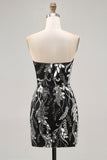 Sparkly Black Bodycon Strapless Beaded Short Homecoming Dress with Sequins