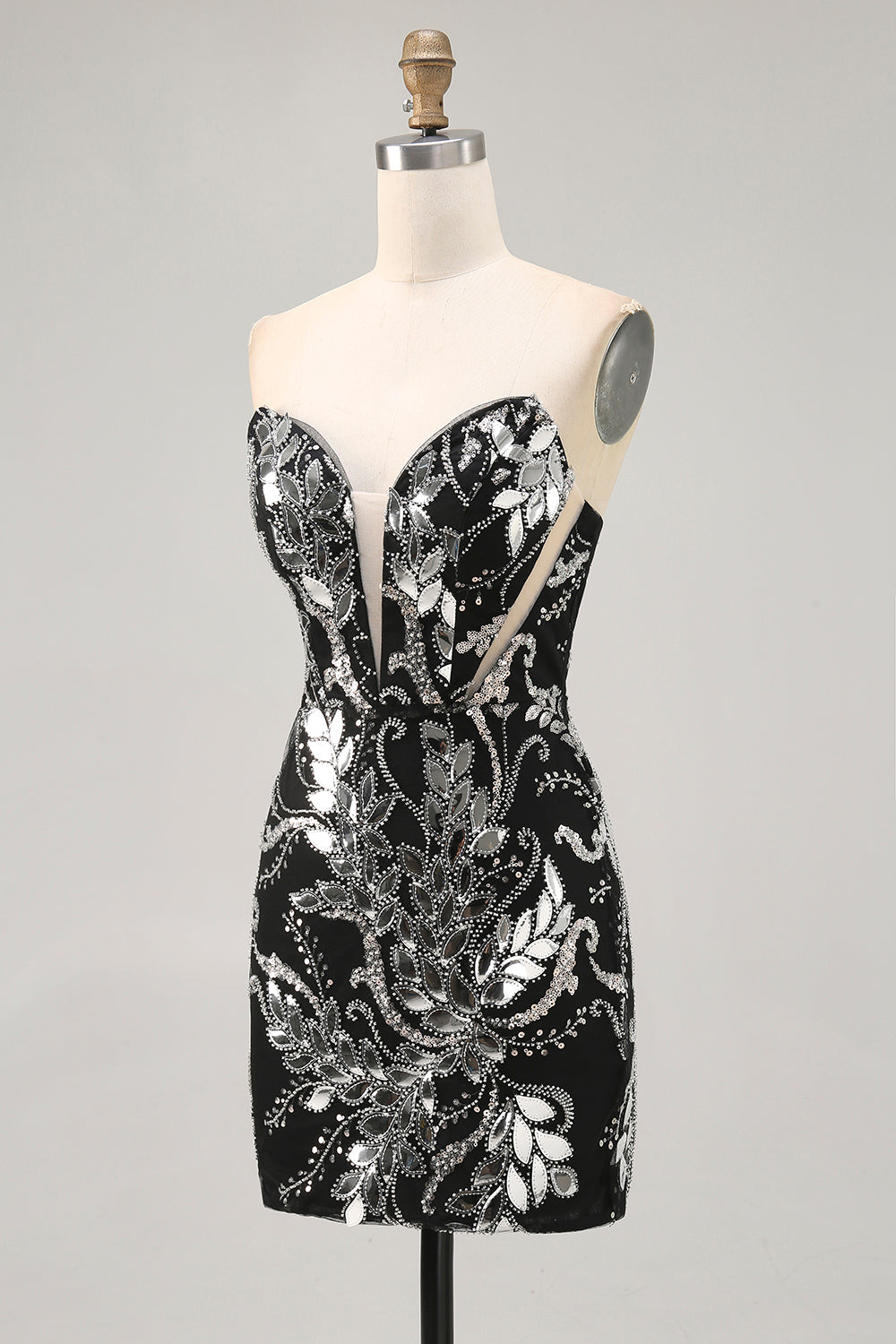 WEDTREND Women Sparkly Black Strapless Homecoming Dress Floral Beaded Short Tight Cocktail Dress WEDTREND Women Sparkly Black Strapless Homecoming Dress Floral Beaded Short Tight Cocktail Dress