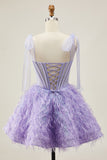 Lilac A-Line Spaghetti Straps Corset Beaded Homecoming Dress with Feathers