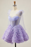 Lilac A-Line Spaghetti Straps Corset Beaded Homecoming Dress with Feathers