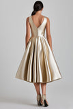 Metallic Champagne V-Neck A Line Formal Dress
