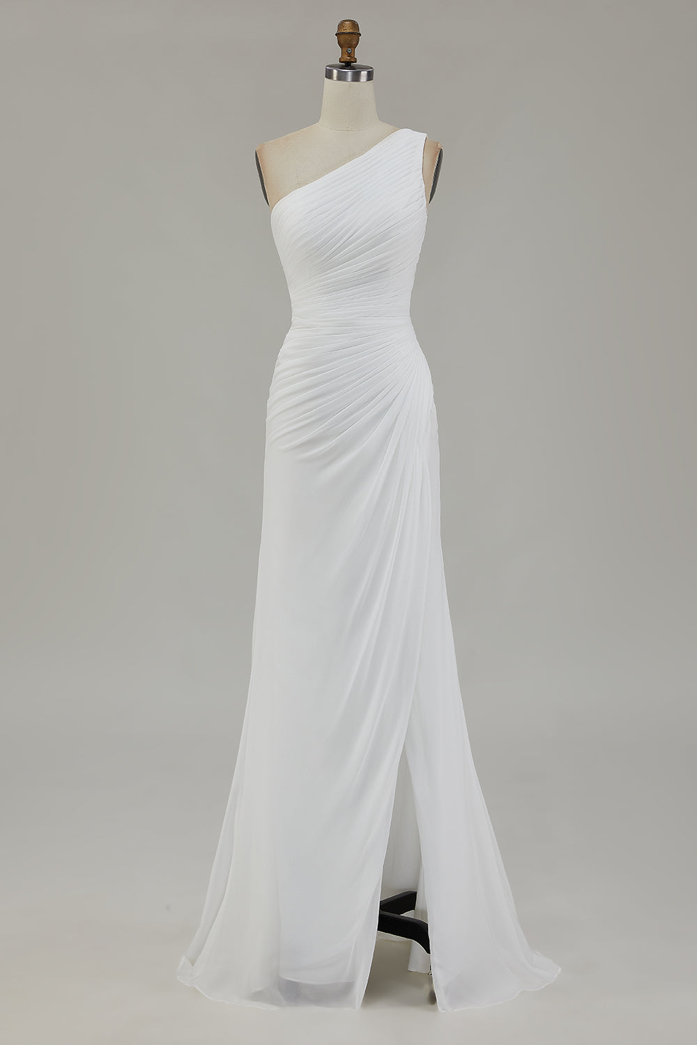 WEDTREND Women Ivory Long Engagement Dress with Slit One Shoulder A Line Ruched Wedding Dress WEDTREND Women Ivory Long Engagement Dress with Slit One Shoulder A Line Ruched Wedding Dress