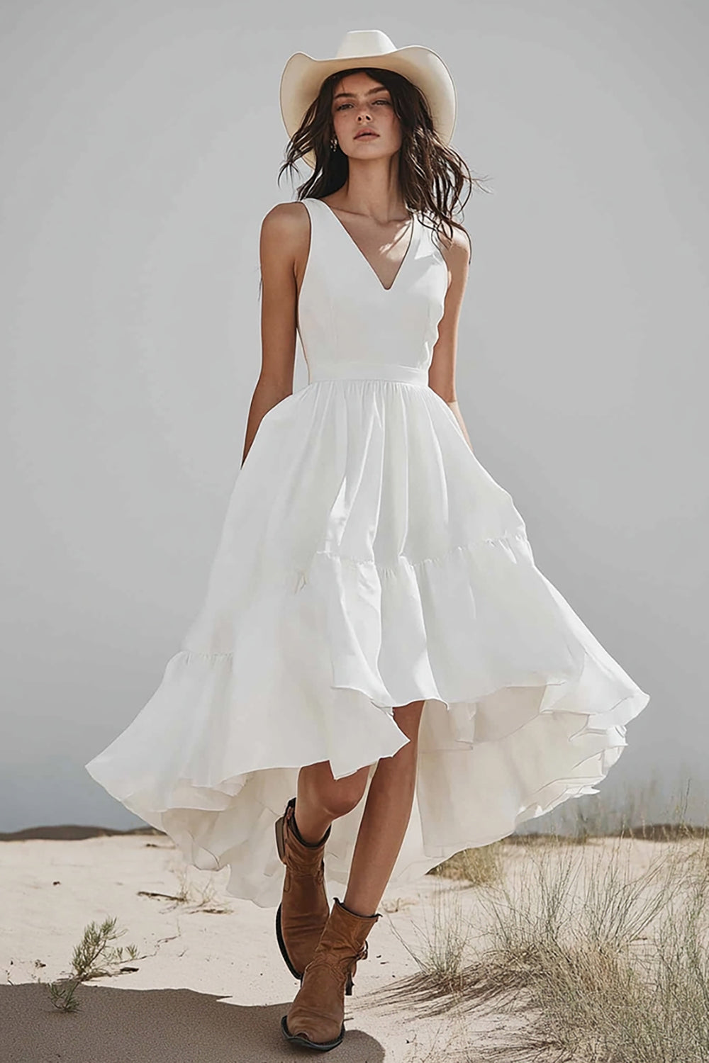 WEDTREND Women Ivory Holiday Dress Ruffled V Neck A Line Asymmetrical Party Dress WEDTREND Women Ivory Holiday Dress Ruffled V Neck A Line Asymmetrical Party Dress