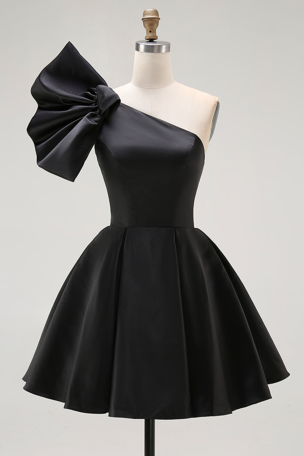 WEDTREND Women Black Mini Cocktail Dress A-Line One Shoulder Satin Ruched Homecoming Dress WEDTREND Women Black Mini Cocktail Dress A-Line One Shoulder Satin Ruched Homecoming Dress