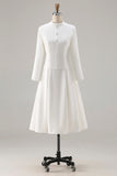 Ivory A Line Long Sleeves Round Neck Midi Work Dress