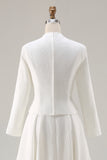 Ivory A Line Long Sleeves Round Neck Midi Work Dress