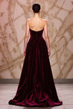 Dark Red A-Line Sweetheart Velvet Formal Dress with Slit