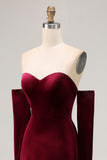 Dark Red A Line Sweetheart Long Velvet Dress with Long Sleeves