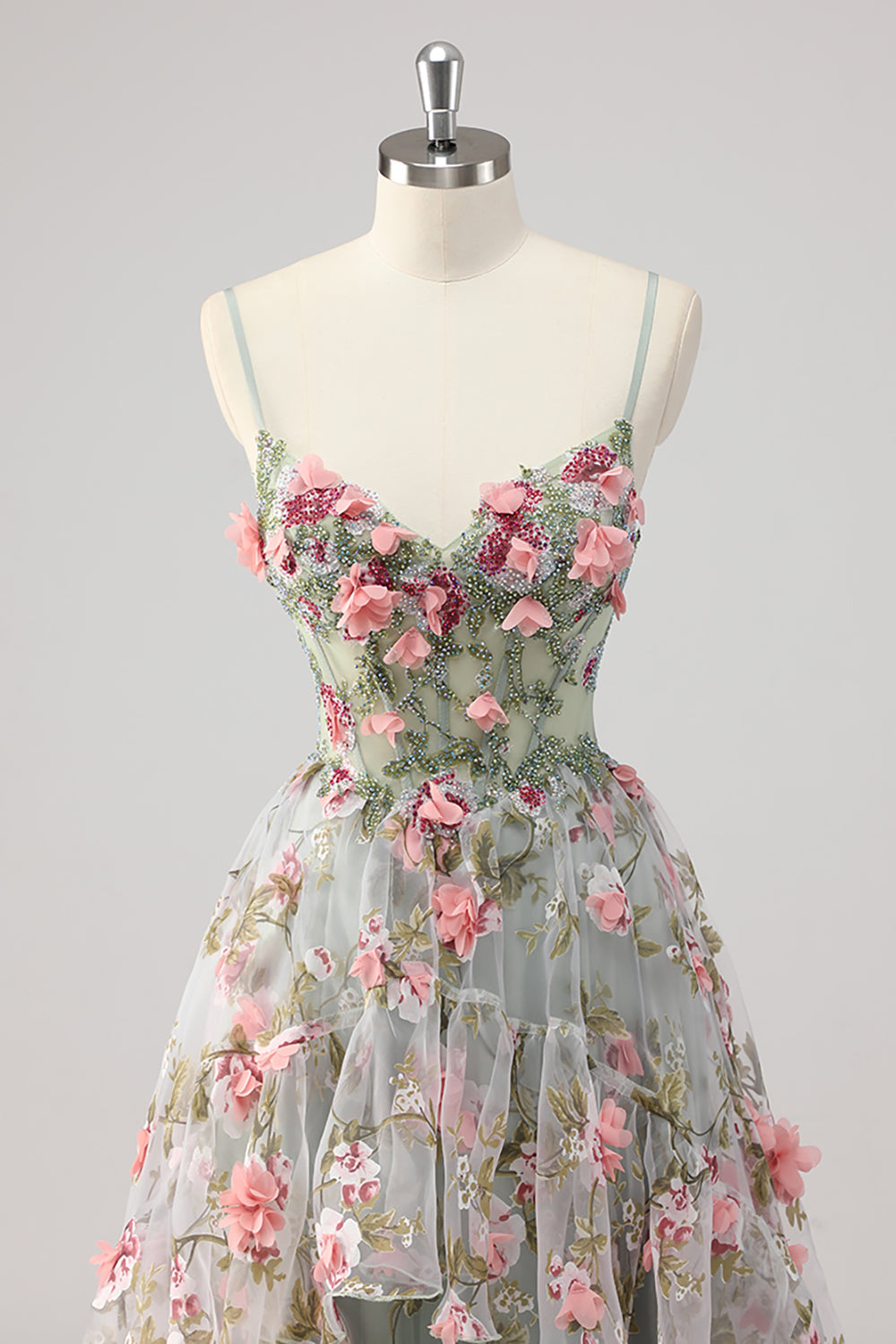 WEDTREND Women Grey Green Floral Prom Dress Corset Tulle Spaghetti Straps Appliqued A Line Wedding Party Dress WEDTREND Women Grey Green Floral Prom Dress Corset Tulle Spaghetti Straps Appliqued A Line Wedding Party Dress